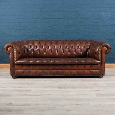 Divano chesterfield vintage originale inglese pelle marrone